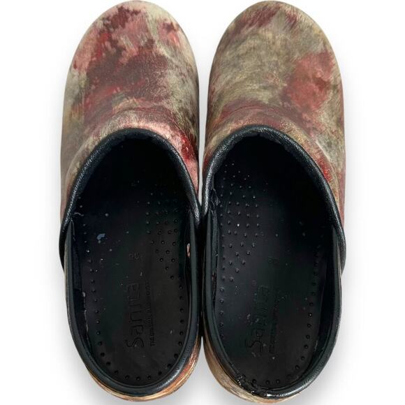Sanita The Original Danish Leather Clog Shoes Red Watercolor Womens 38 / US 7.5 - Picture 6 of 14